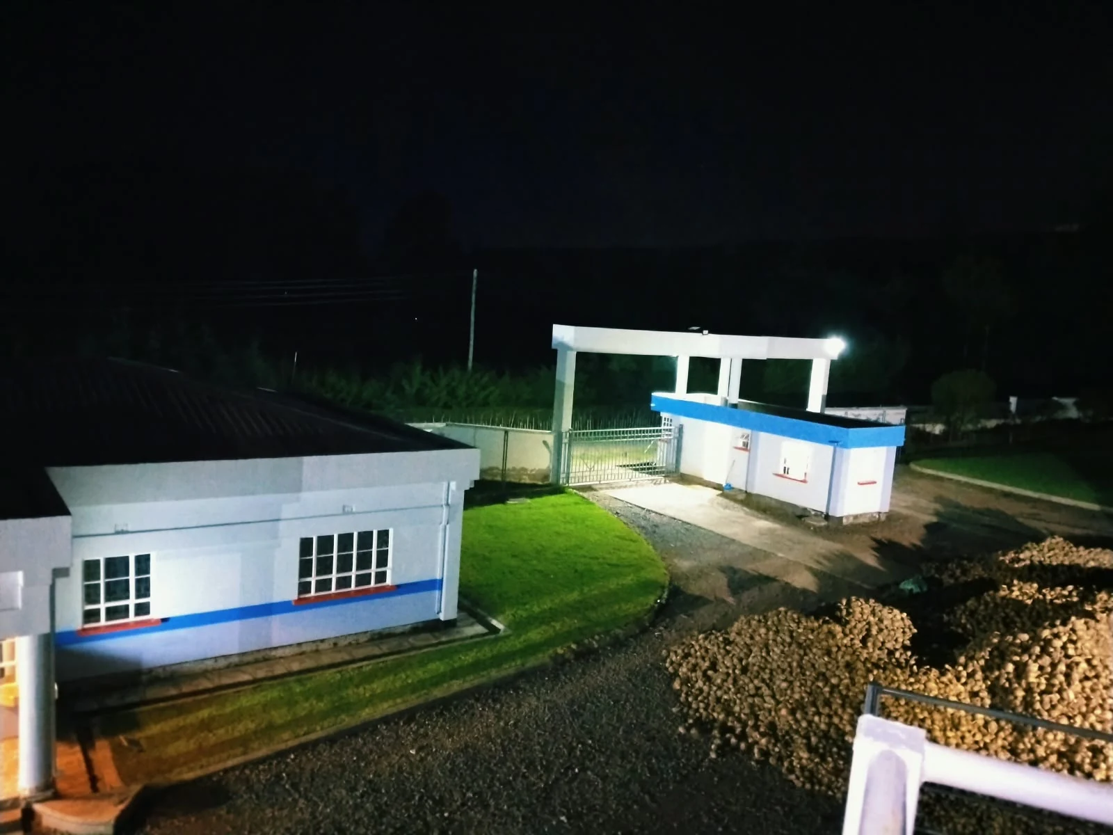 Illuminated buildings and the beet reception area at night